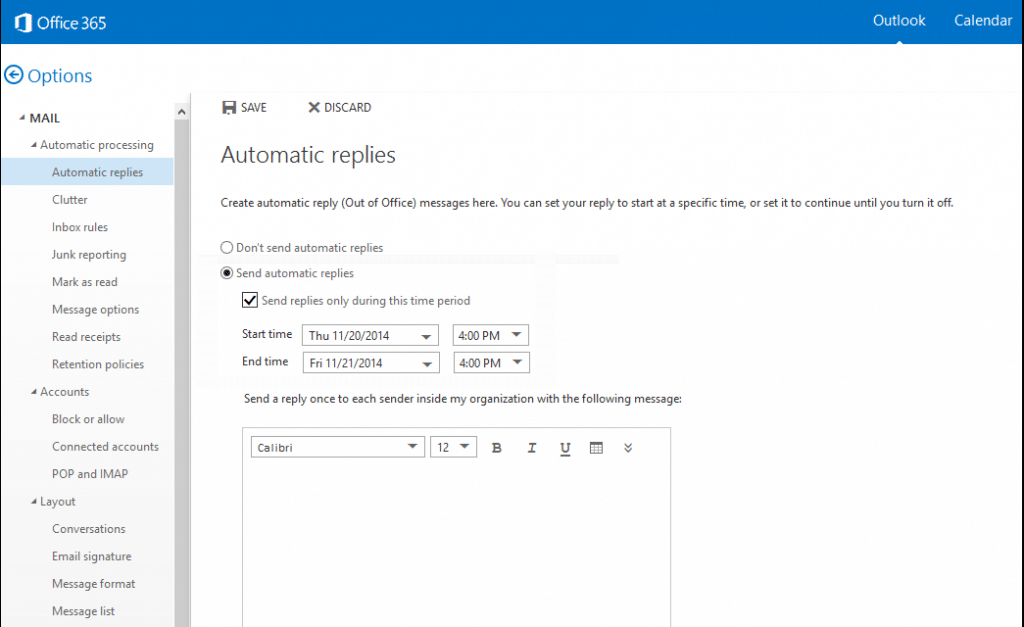 Outlook 365 ud af kontoret svar