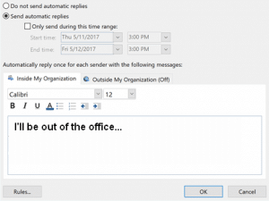 Outlook auto reply