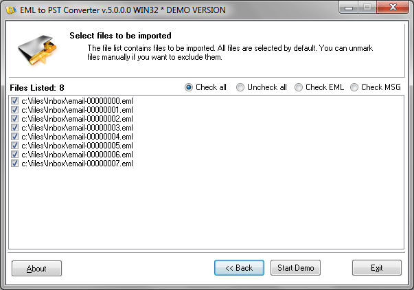 Directory tree of existing EML files