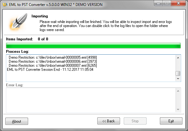 Completing the eml to pst conversion